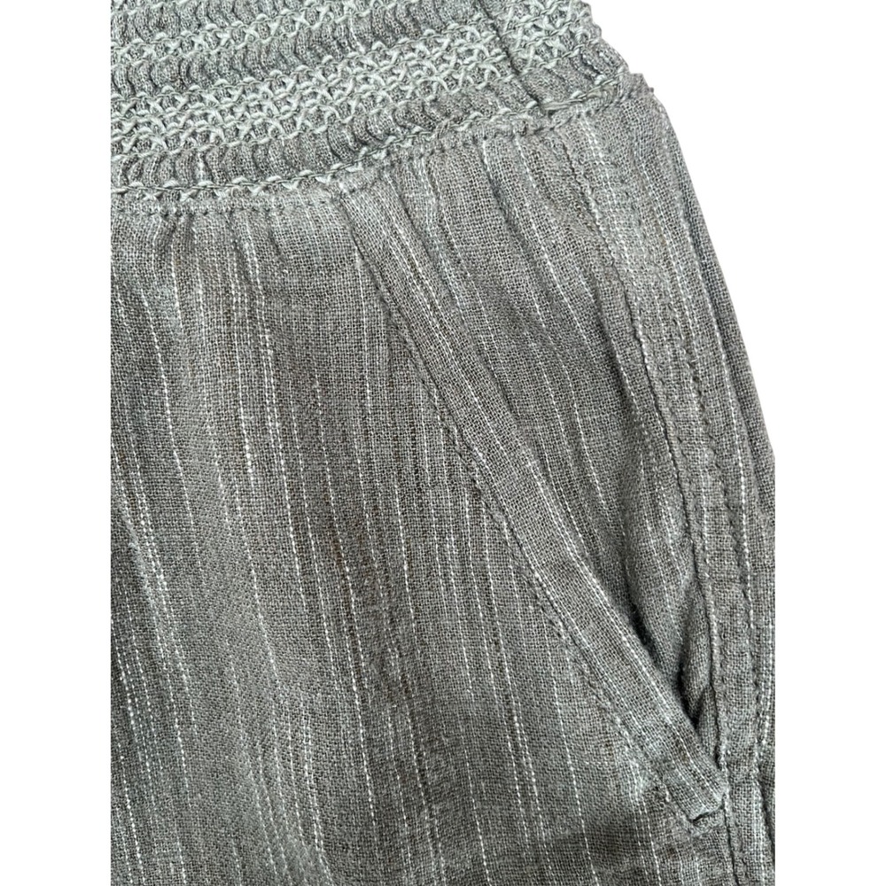 Briggs Linen Blend Shorts Womens Small Olive Green Excellent Smocked Striped - Picture 3 of 8